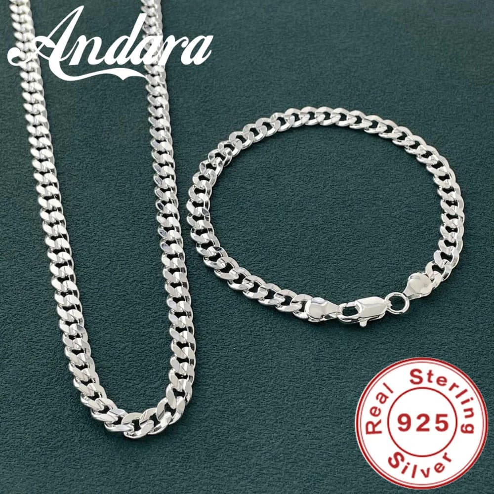 Breloque en argent Sterling 925 de haute qualité, chaîne de 7MM, bracelets et colliers, ensemble de