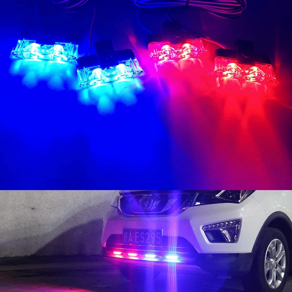 2 LED pince de Police lumières stroboscopiques rouge bleu ambre lampe Flash 12V véhicule pare-chocs