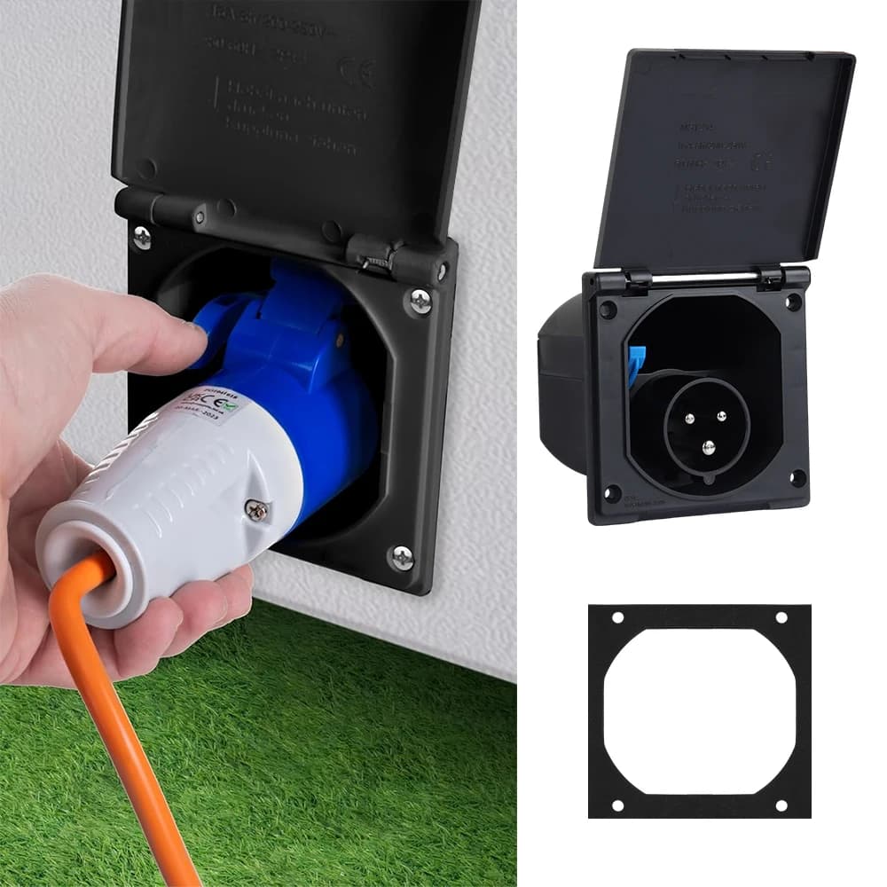 Prise électrique externe RV avec couvercle, 220V-250V16A, prise étanche pour caravane, camping-car,
