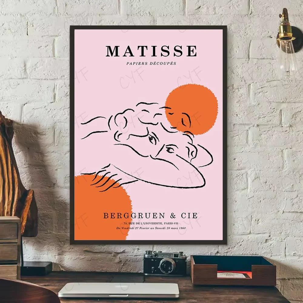 Affiche de fleurs de carte de muses Matisse roses abstraites, art HD, mur collant, étanche, décorati