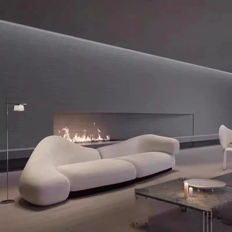 Canapé d'angle design nordique avec fonction couchage, cadre pleine grandeur, pour décoration intéri