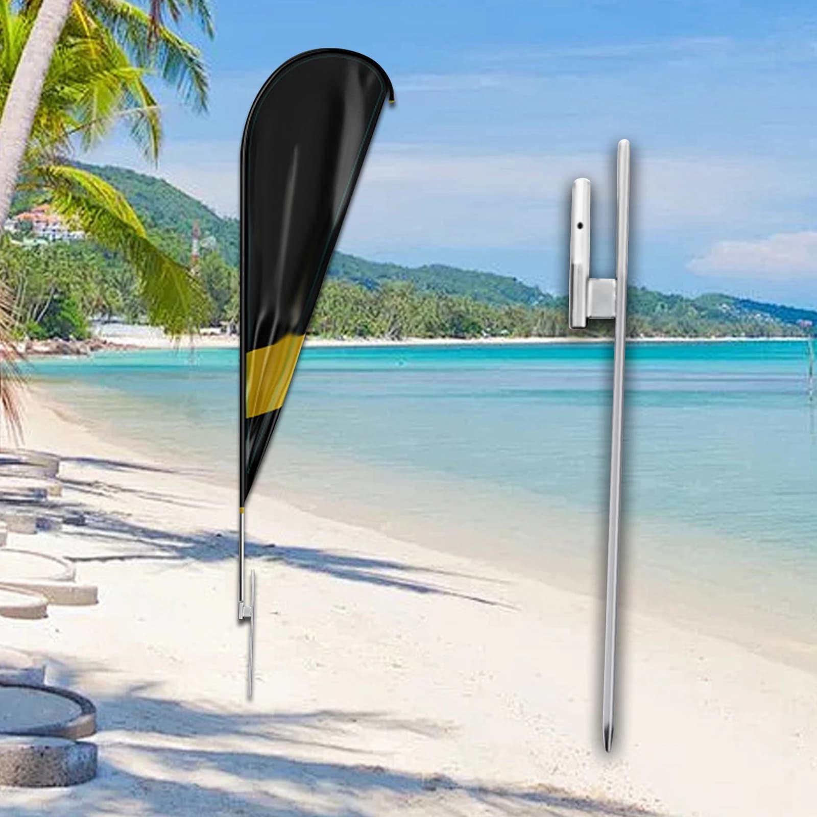 Poteau de drapeau de plage en fer, Support de piquet au sol, Base de drapeau en plumes pour cour de
