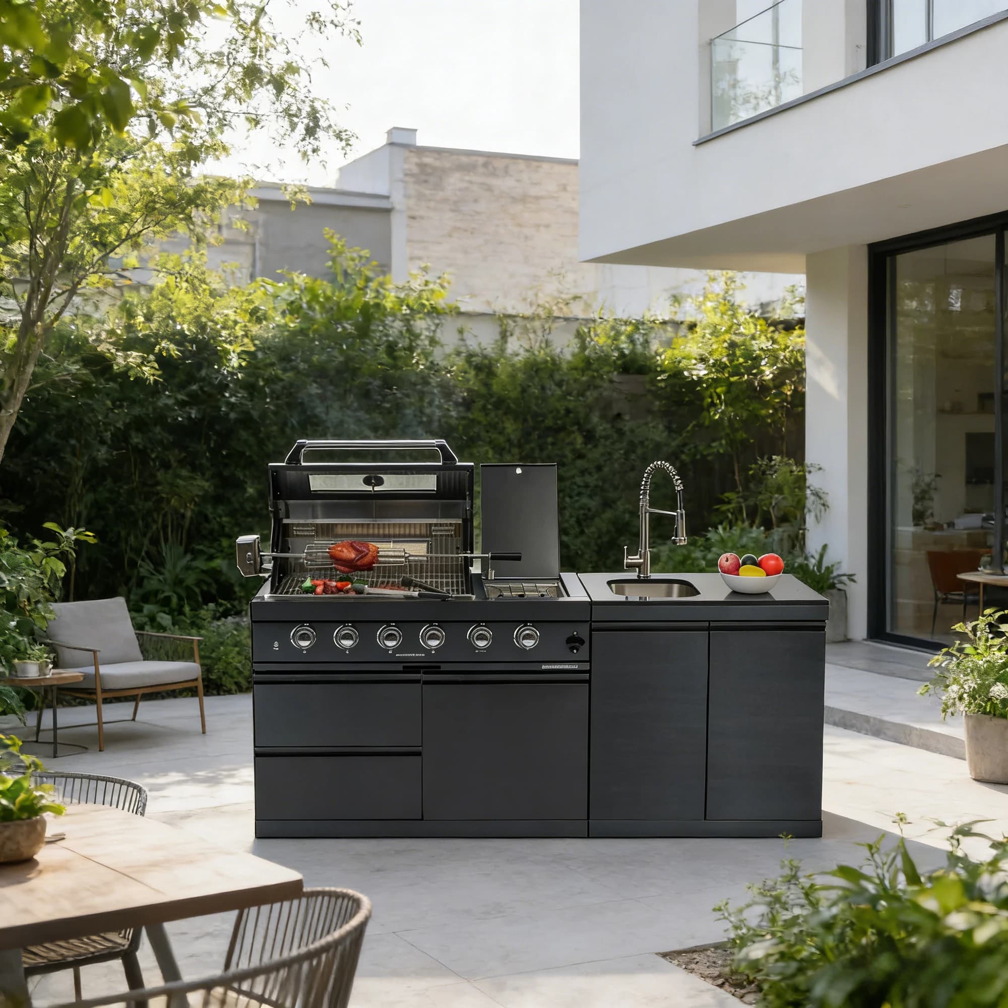 Cuisine extérieure sur mesure en gros avec évier et robinets – Ensemble élégant et durable, idéal po