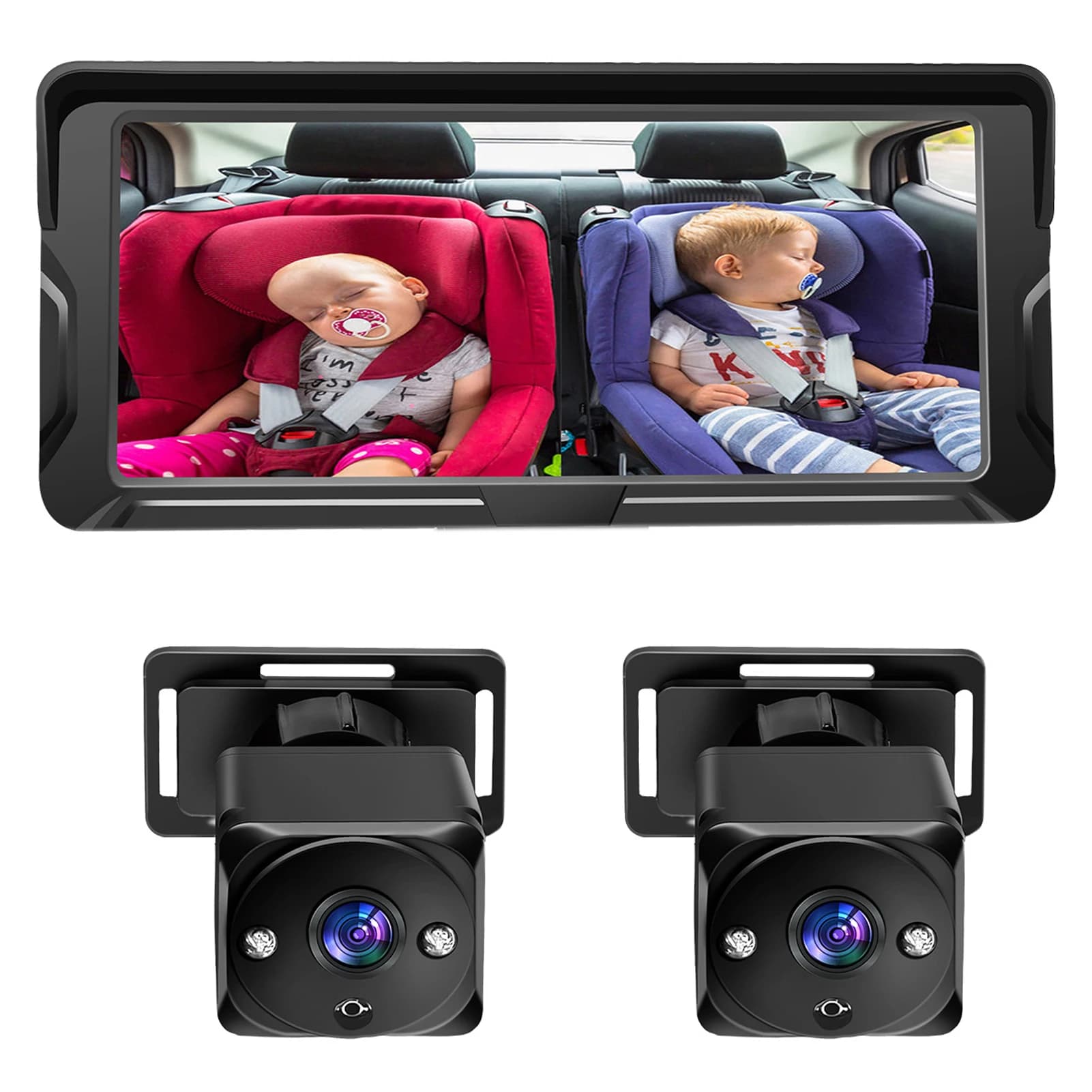 Caméra de voiture pour bébé 1080P, double canal, avec 2 caméras de vision nocturne IR et 150 ° Ang