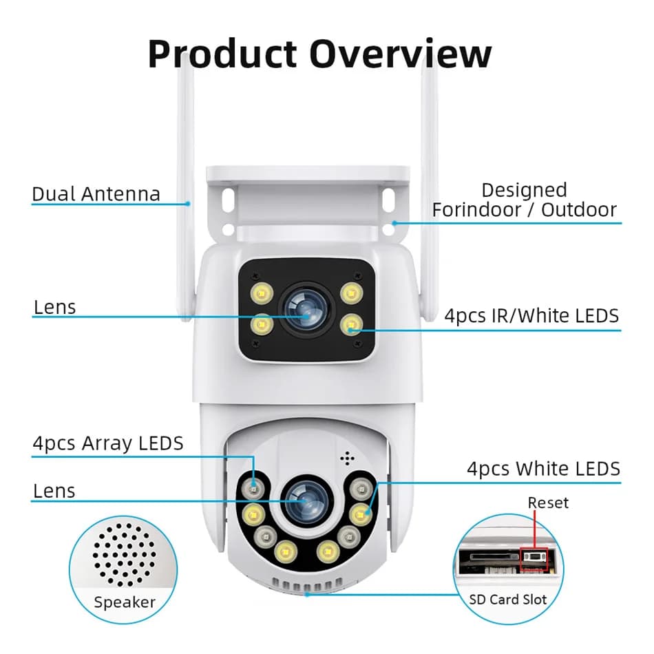 Caméra dôme IP sans fil PTZ à double objectif 6MP avec détection humanoïde IA couleur intégrale pour