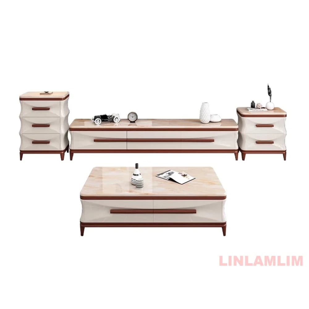 Linlamlim-Meubles de salon modernes et luxueux, table basse, meuble TV et armoires latérales avec fi