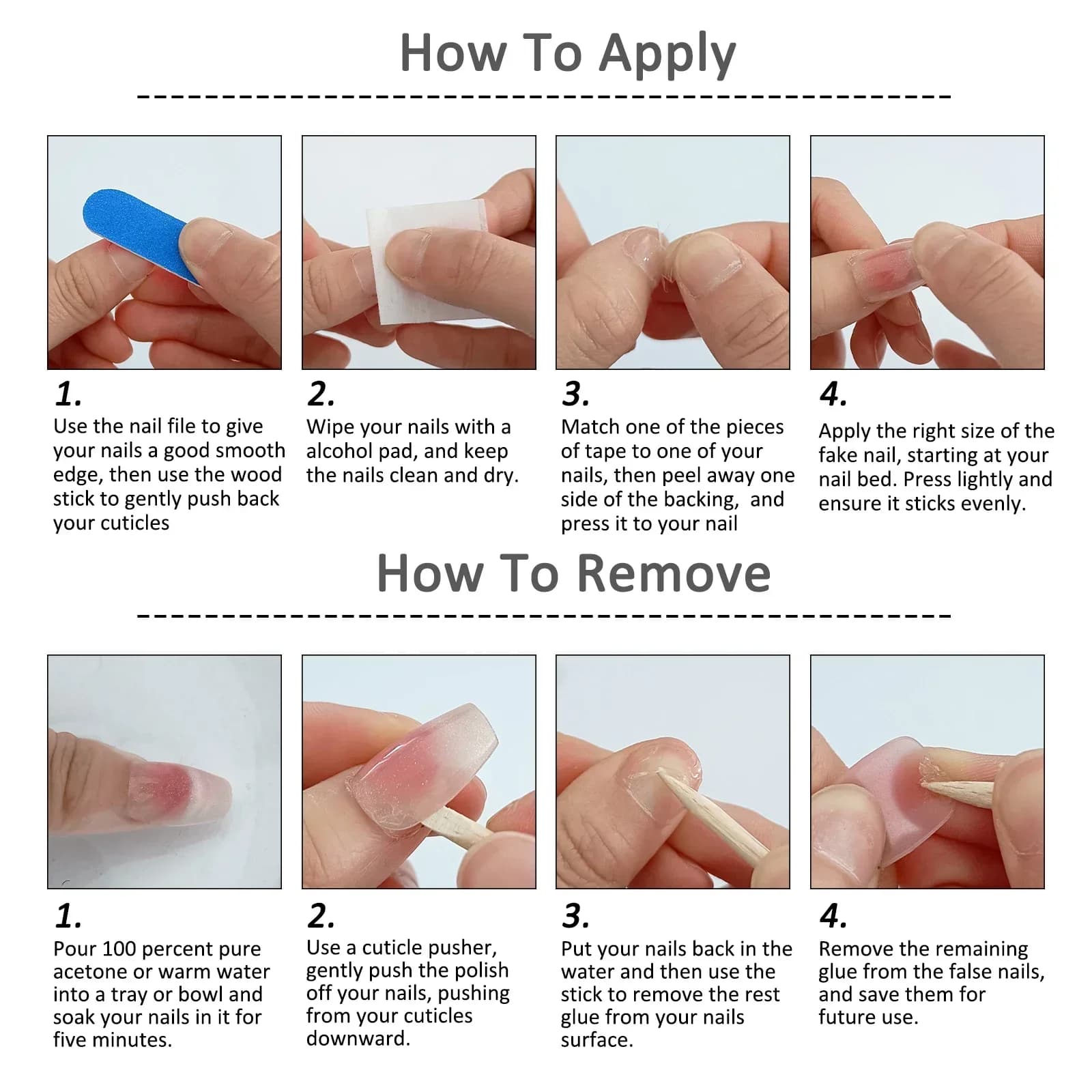 Faux ongles courts faits à la main, couleur Pure, avec colle à pression, couverture complète, tête r
