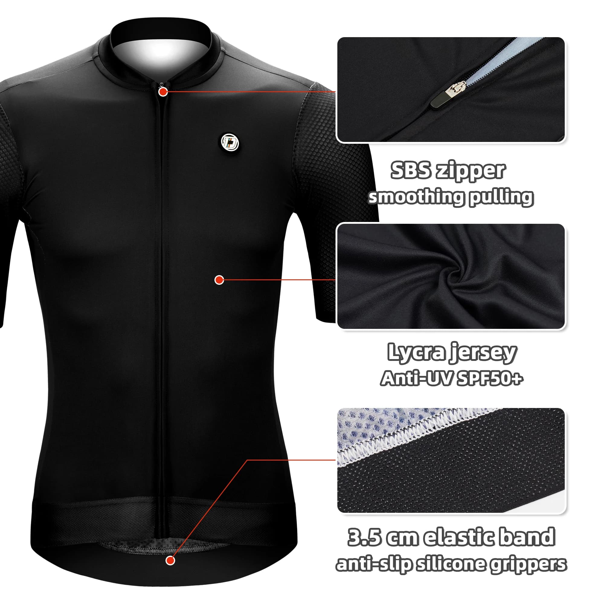 DAREVIE Maillot de cyclisme SPF 50 Anti-UV niveau d'entraînement coupe ajustée petite taille hommes