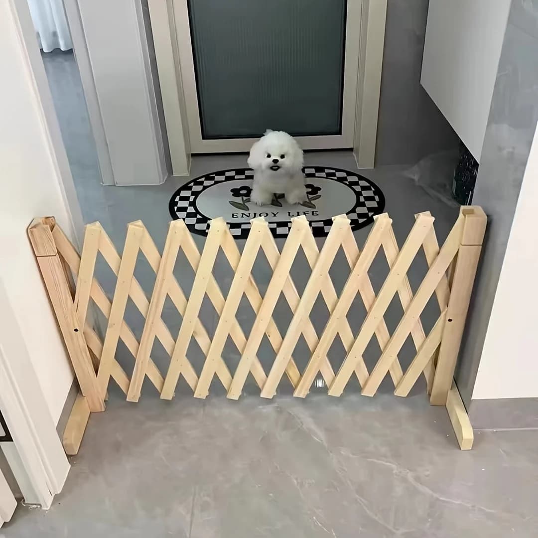 Barrière rétractable en bois pour chiens et chats - Installation facile, barrière de sécurité intéri