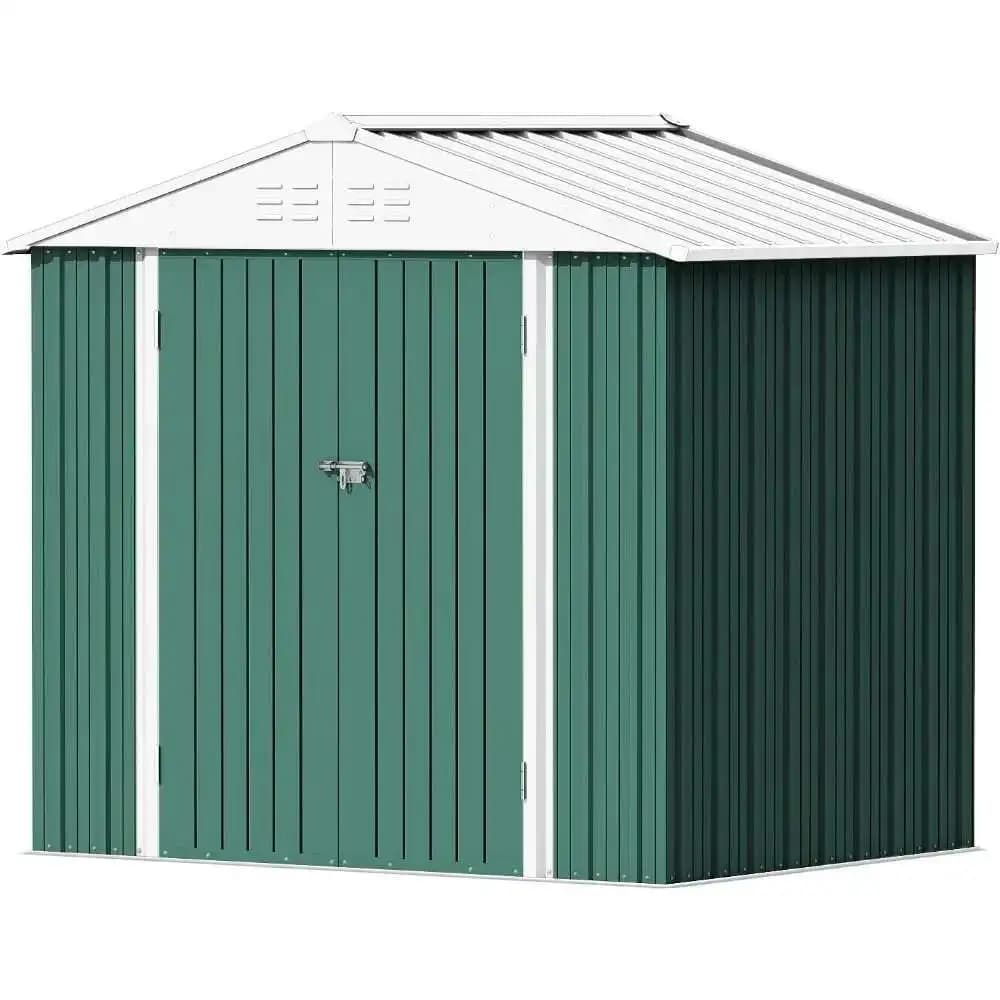 Abri verrouillable de 6 x 8 pieds, hangar de jardin en métal, maison de rangement anticorrosion en a