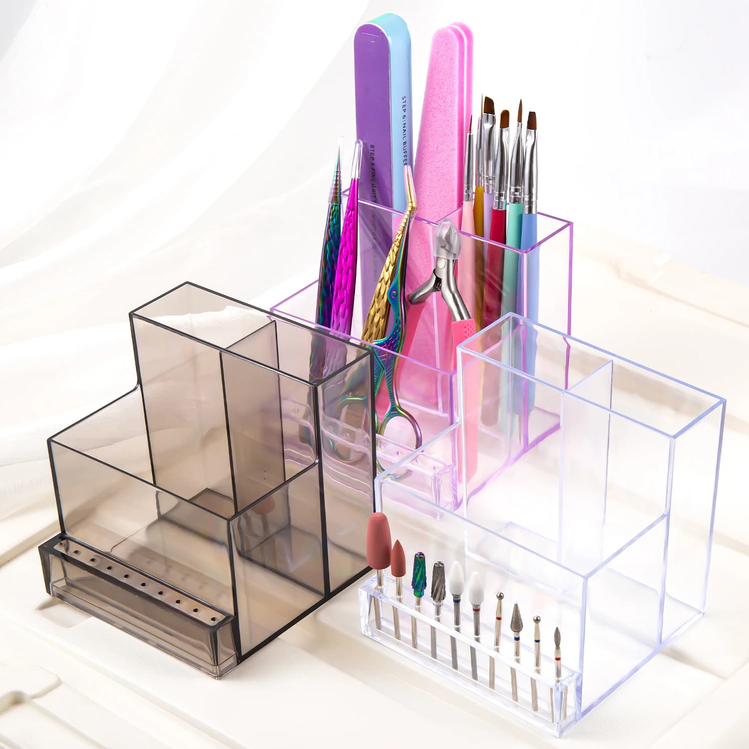 Perceuse à ongles translucide, organisateur de produits pour ongles, fournitures, embouts à ongles,