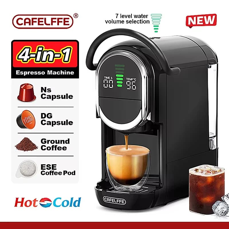 CAFELFFE-Machine à café à capsules 4 en 1, cafetière à cappuccino, expresso multiple chaud et froid,