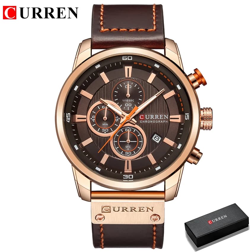 Montre chronographe à quartz pour homme CURREN 8291, montre-bracelet décontractée en cuir, style mil