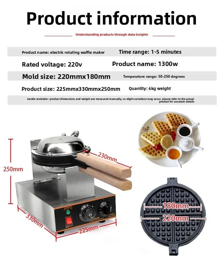 Machine à gaufres rotative 220V, grande plaque de cuisson électrique à bascule pour usage domestique