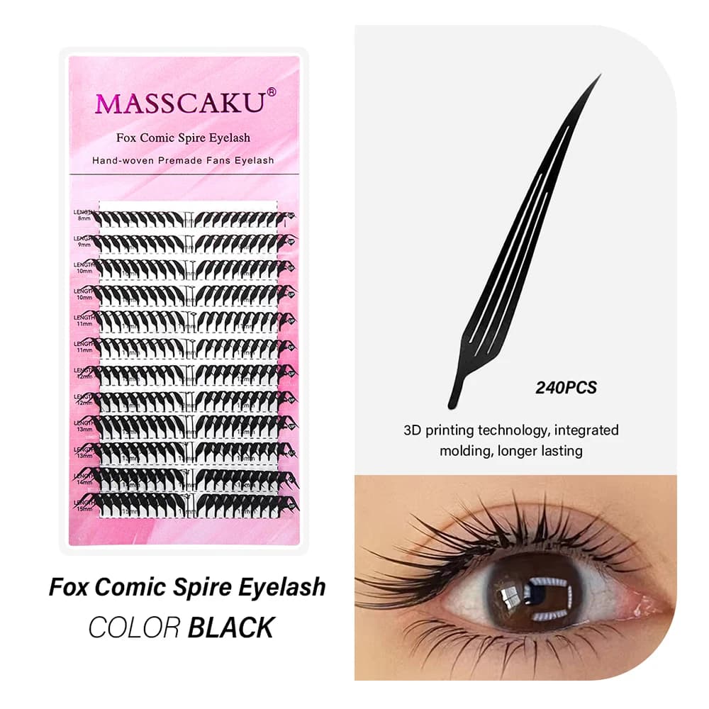 MASSCAKU 0.05mm d'épaisseur vison synthétique Manga Anime bande dessinée flèche cils 8-15mm mélange