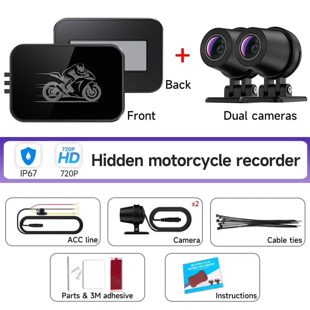 Caméra d'action étanche JIUYIN pour moto, double enregistreur DVR 720p/1080P/2K, caméra de tableau d