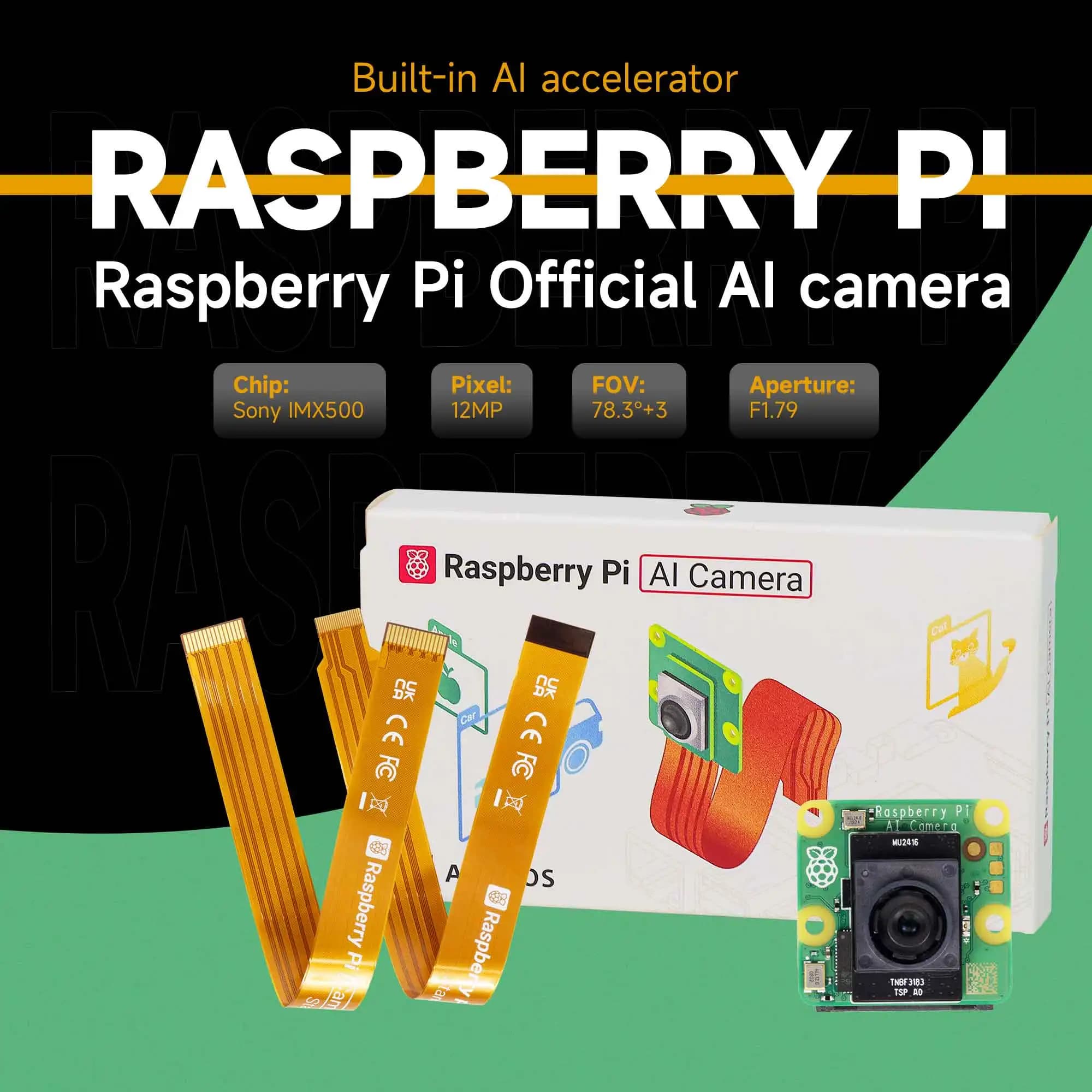 Caméra AI Raspberry Pi d'origine officielle, technologie de capteur de vision IMX500, 12MP, RP2040,