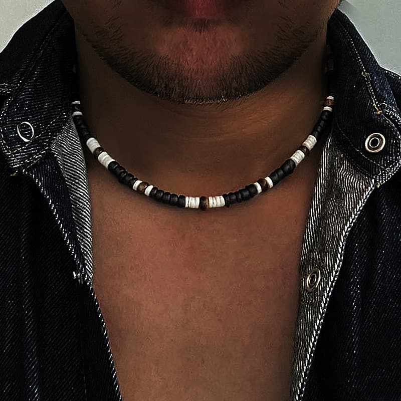 Collier Hombre bohême mâle surfeur collier pour homme bijoux coquille de noix de coco homme en bois
