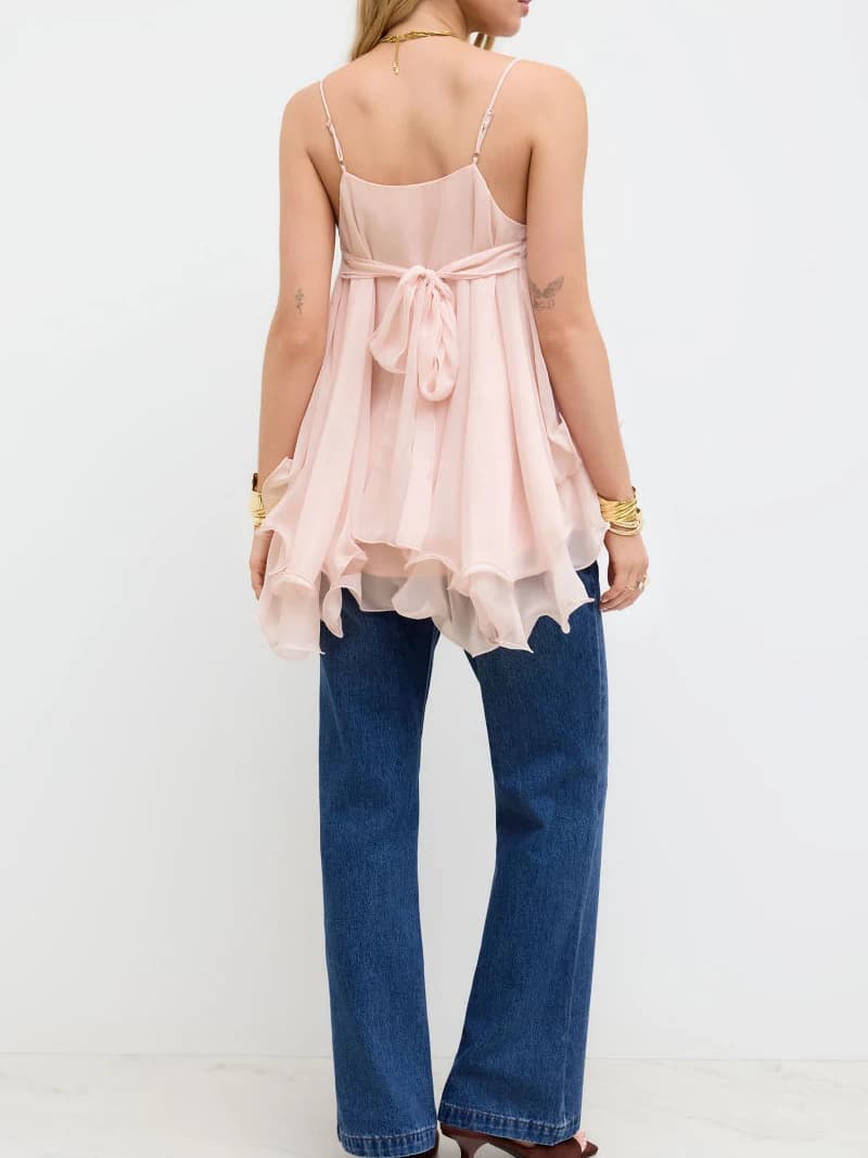 Haut superposé pour femme, style décontracté, épaules dénudées, dos nu, couleur unie, avec volants,
