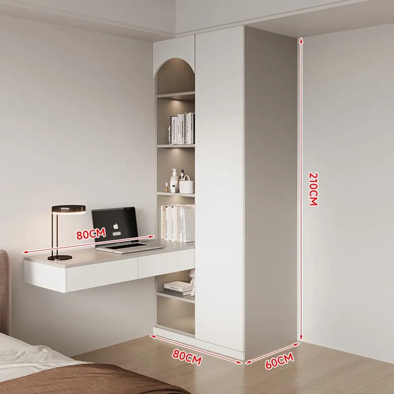 Armoire îlot gain de place avec bibliothèque et bureau intégré pour chambre à coucher, armoire de ra