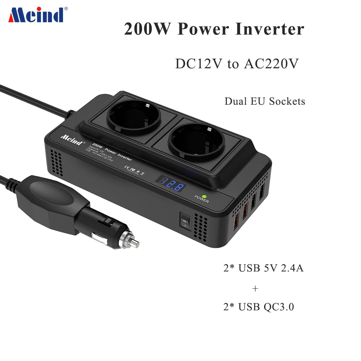 Meind – onduleur de voiture 200w, 12v à 220v, très recommandé, pour voiture
