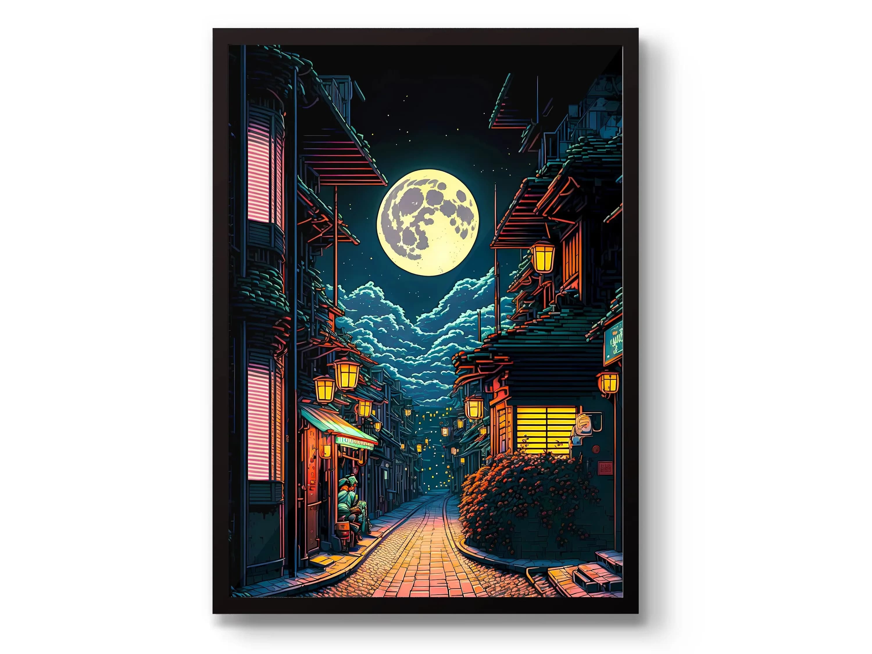 Impression sur toile de dessin animé japonais de la maison de thé de Tokyo, scène de café de rue ani