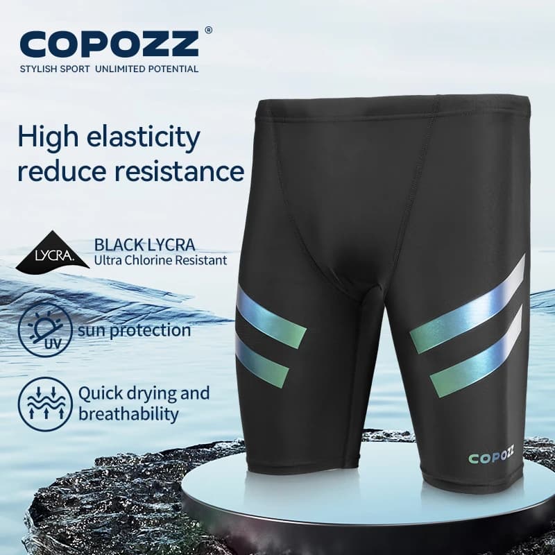 COPOZZ hommes peau de requin hydrofuge maillot de bain de longueur courte et cinq-quarts maillot de