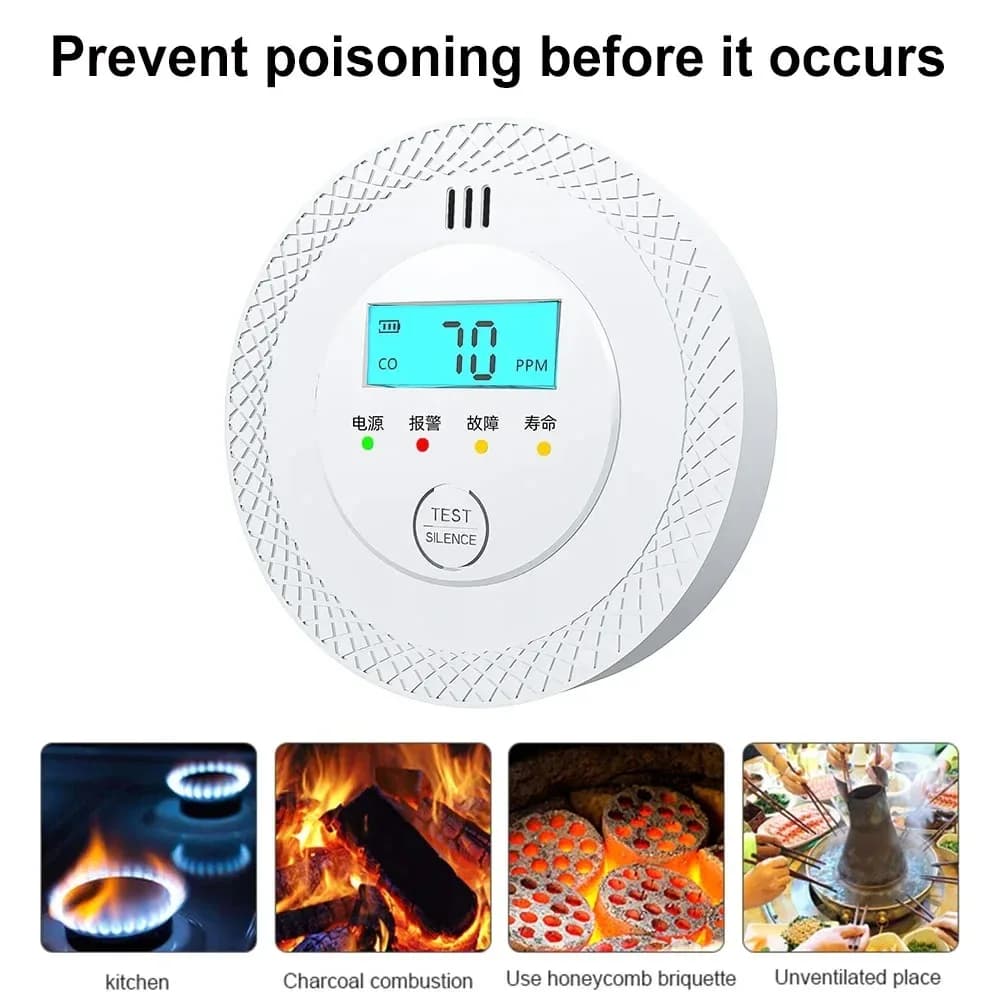 Détecteur d'alarme de monoxyde de carbone, alimenté par batterie, détecteur de fumée et de monoxyde