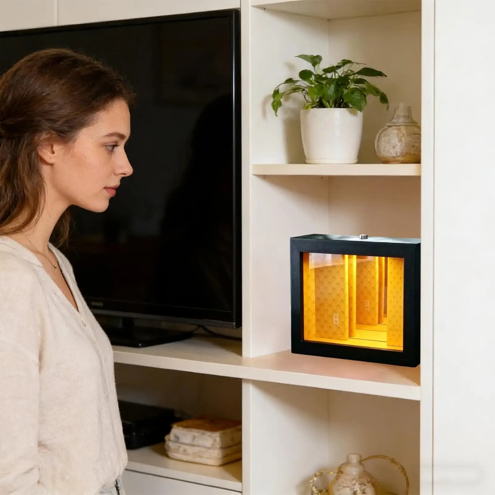 Décoration de bureau : Cadre lumineux 3D effet miroir abysse, ornement de bureau pour propriétaires,
