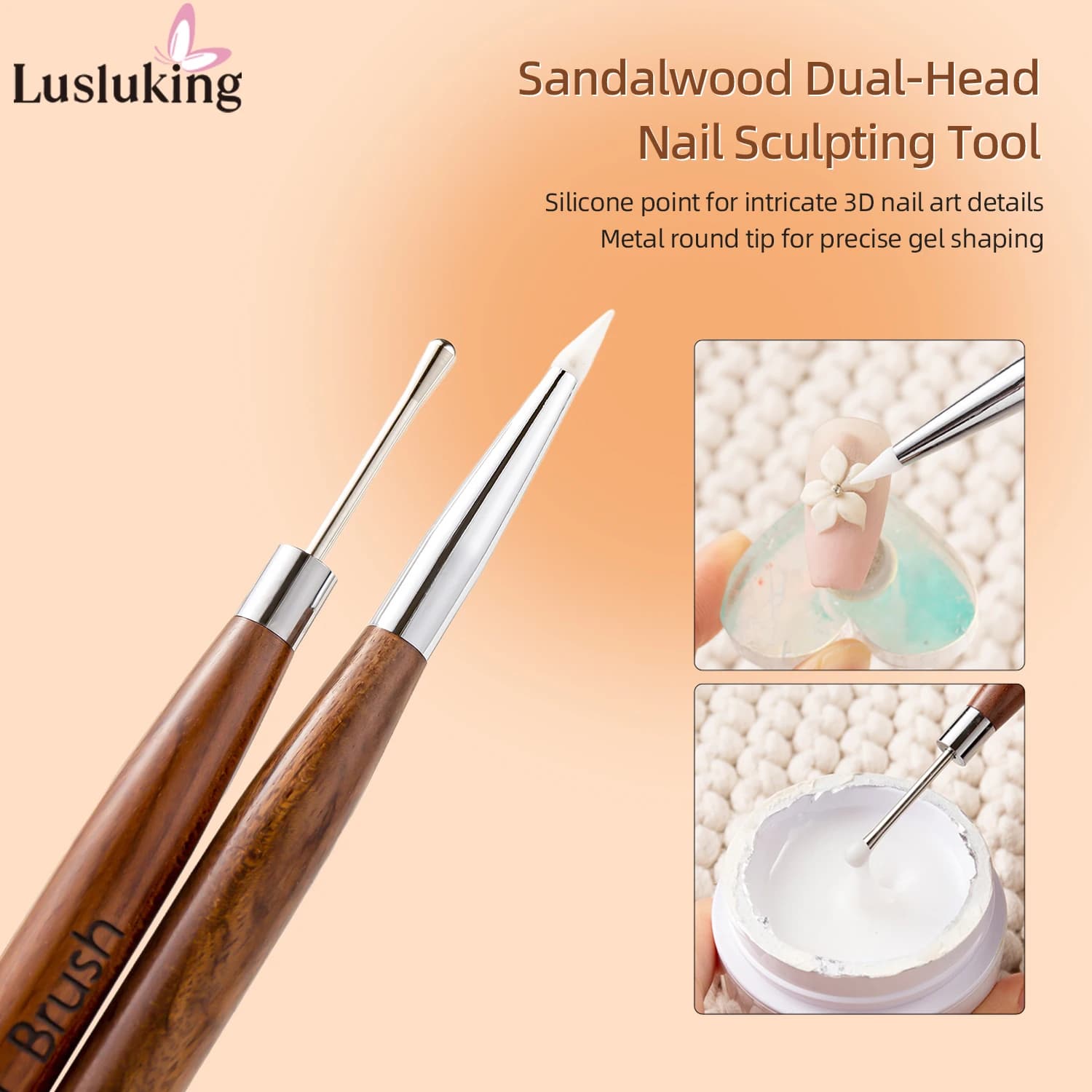 Stylo de sculpture d'ongles en bois de santal à double tête, brosse multi-usage 3D, vernis Gel pour