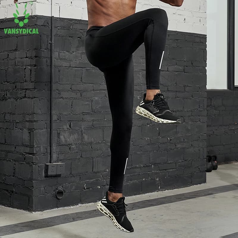 VANSYDICAL pantalons de Compression hommes collants de course avec rayé réfléchissant basket-ball Le