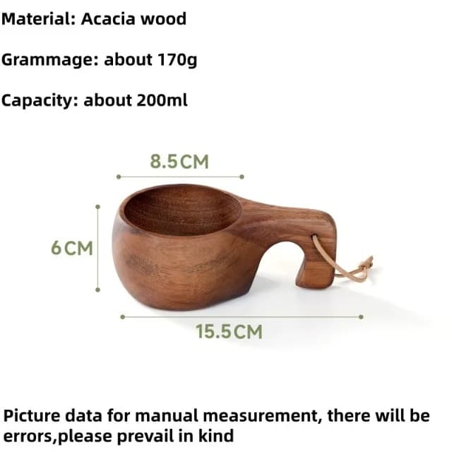 Tasse en bois faite à la main, bois d'acacia, tasse à café, thé, lait, kuksa finlandaise, vaisselle