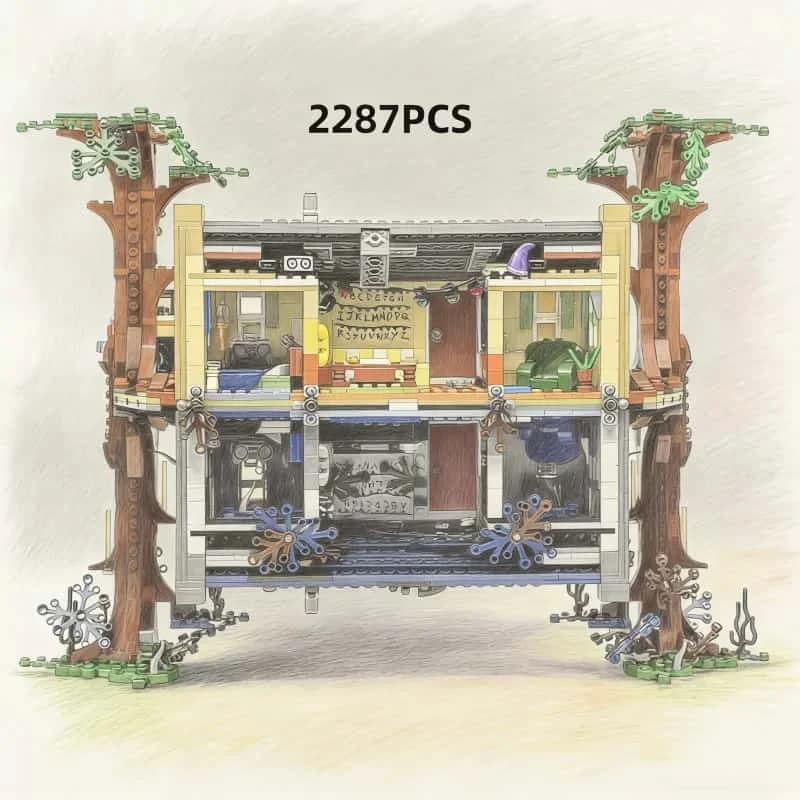 Nouveau modèle de maison inversée en blocs de construction 2025, 2499 pièces, ensemble de briques po