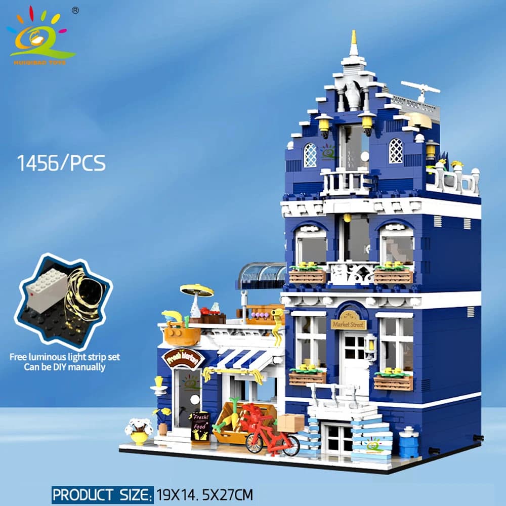 HUIQIBAO jouets MOC ville coin café Architecture Style rue vue Micro blocs de Construction pour enfa