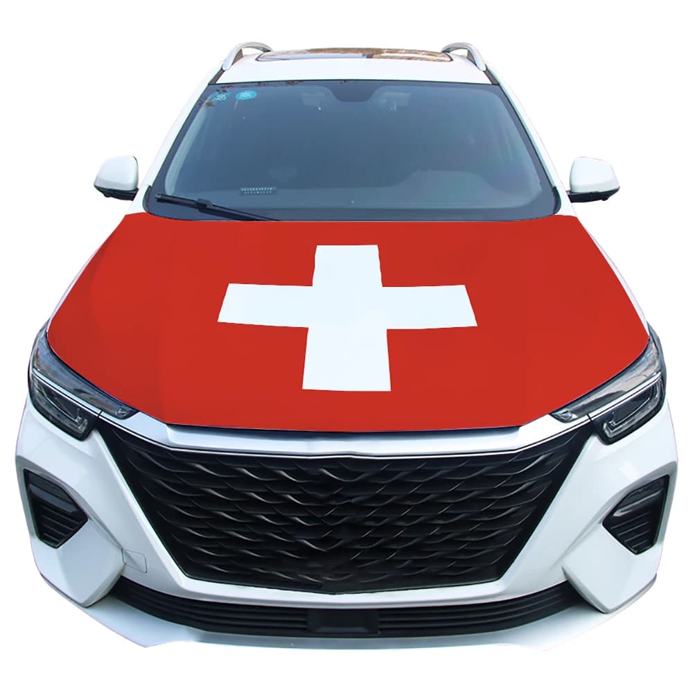 Housse de capot de voiture avec drapeau suisse, drapeau national suisse pour la décoration de véhicu