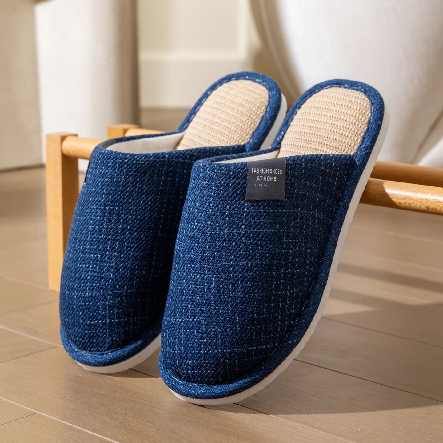 Chaussons d'intérieur en lin pour hommes, antidérapants et doux, respirants et confortables pour le