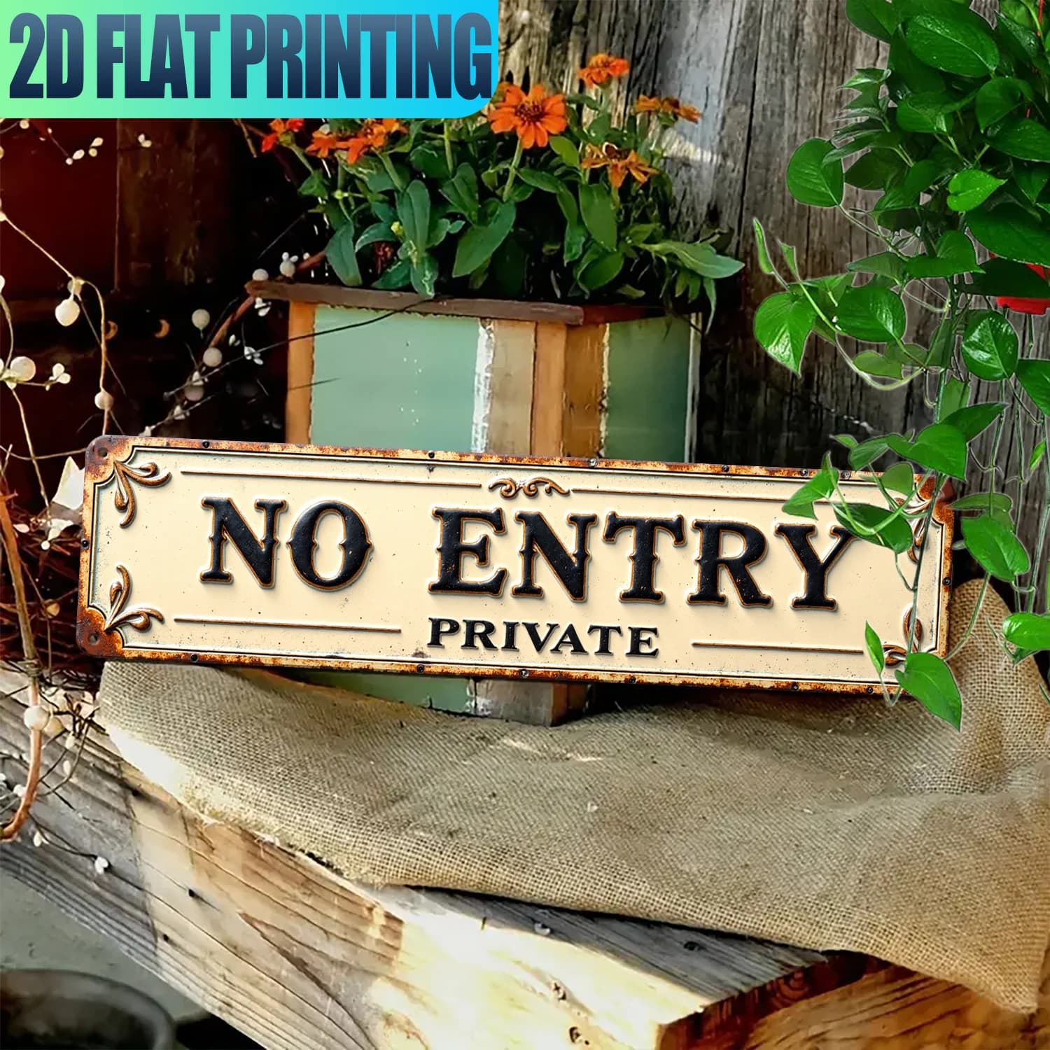 Panneau en métal « NO ENTRY PRIVATE » avec impression 2D, décoration murale rustique vintage en méta