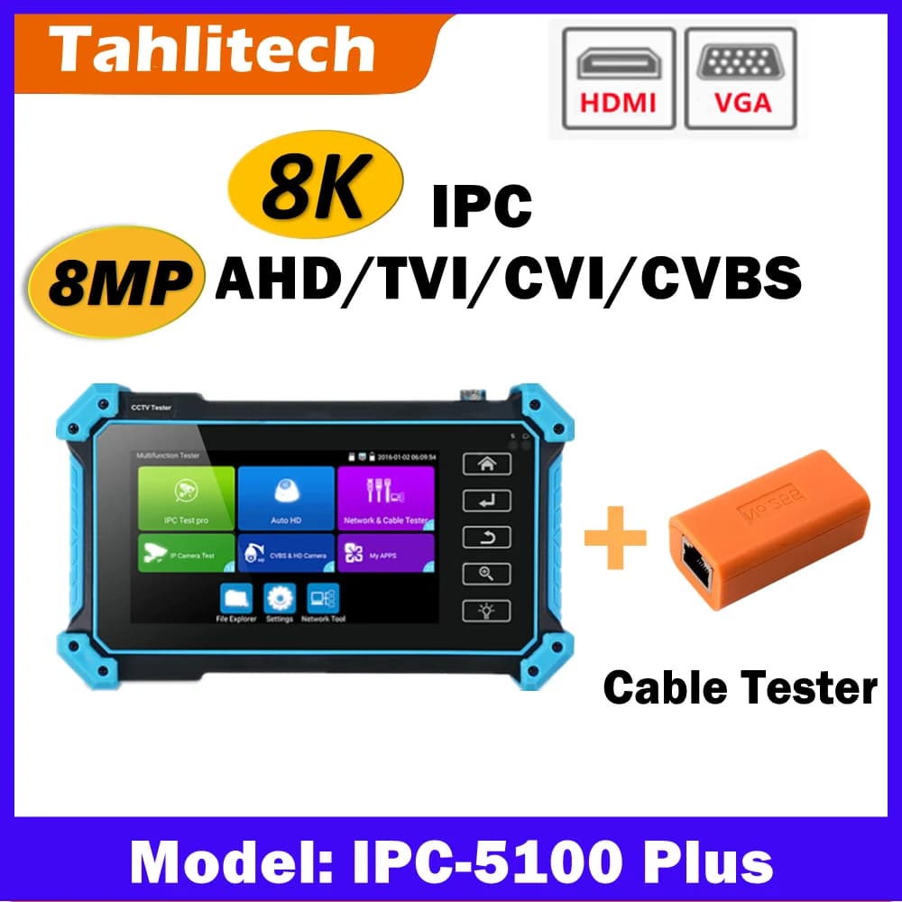 Testeur de caméra IP 8K 8MP CVI TVI AHD testeur de caméra analogique moniteur VGA et HDMI traqueur d