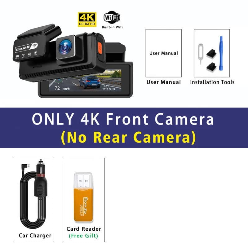 Caméra embarquée ADAS 4K+2.5K GPS WIFI Vision nocturne 24h Mini caméra embarquée avec objectif arriè