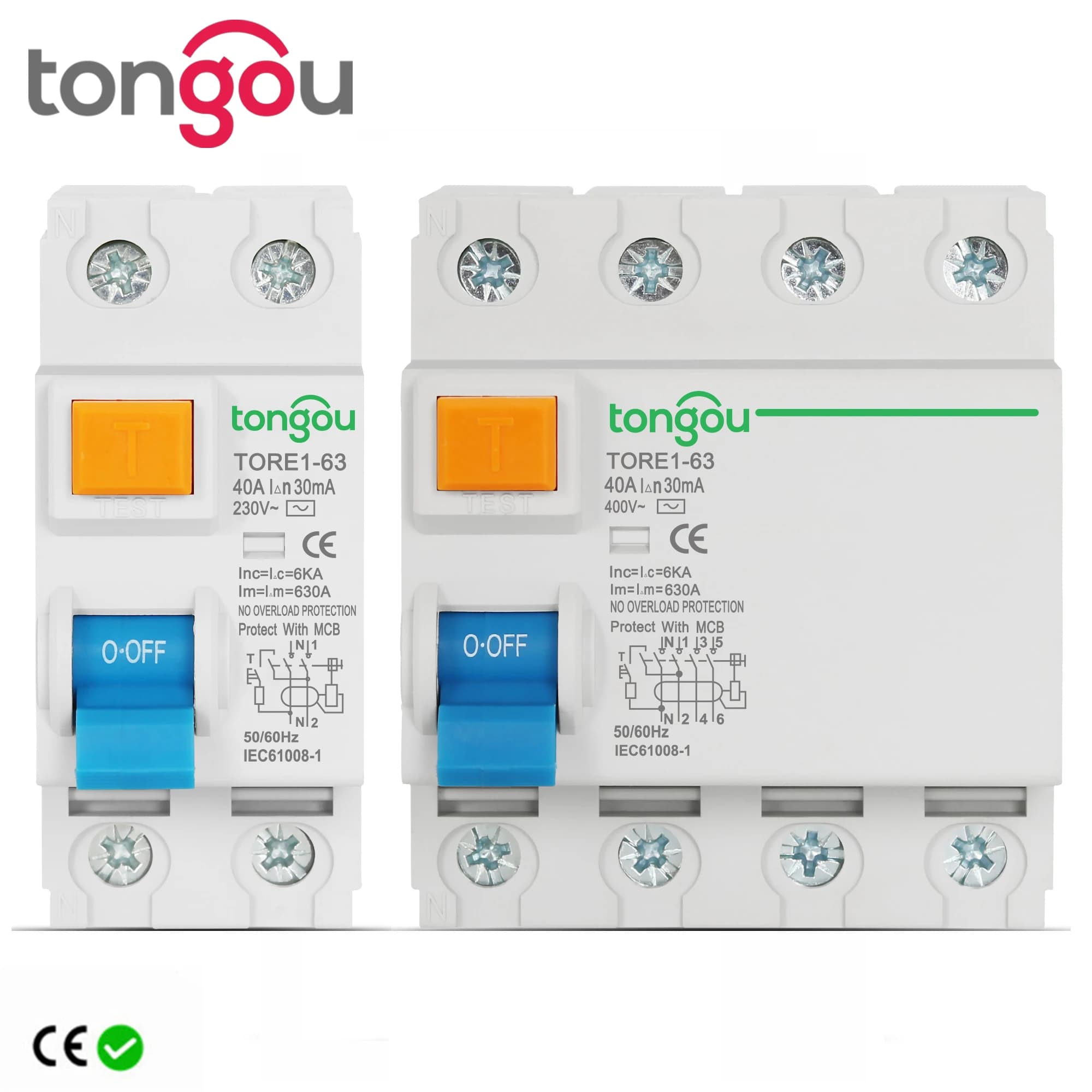 16A 63A 10mA 30mA 100mA 6KA RCCB RCD 230V disjoncteur électromécanique à courant résiduel disjoncteu