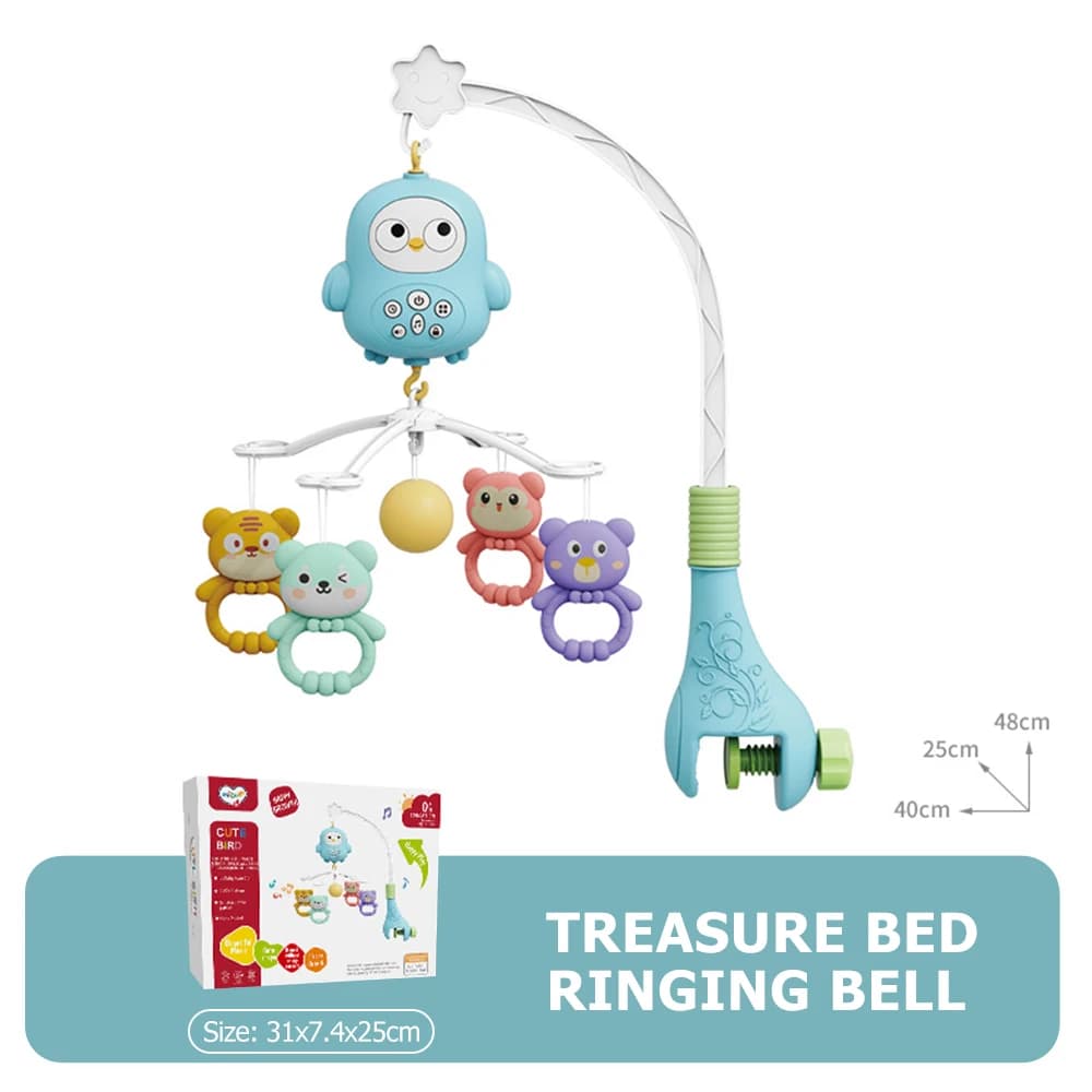  Meuble de berceau pour bébé avec projecteur et veilleuse, jouet rotatif musical télécommandé avec