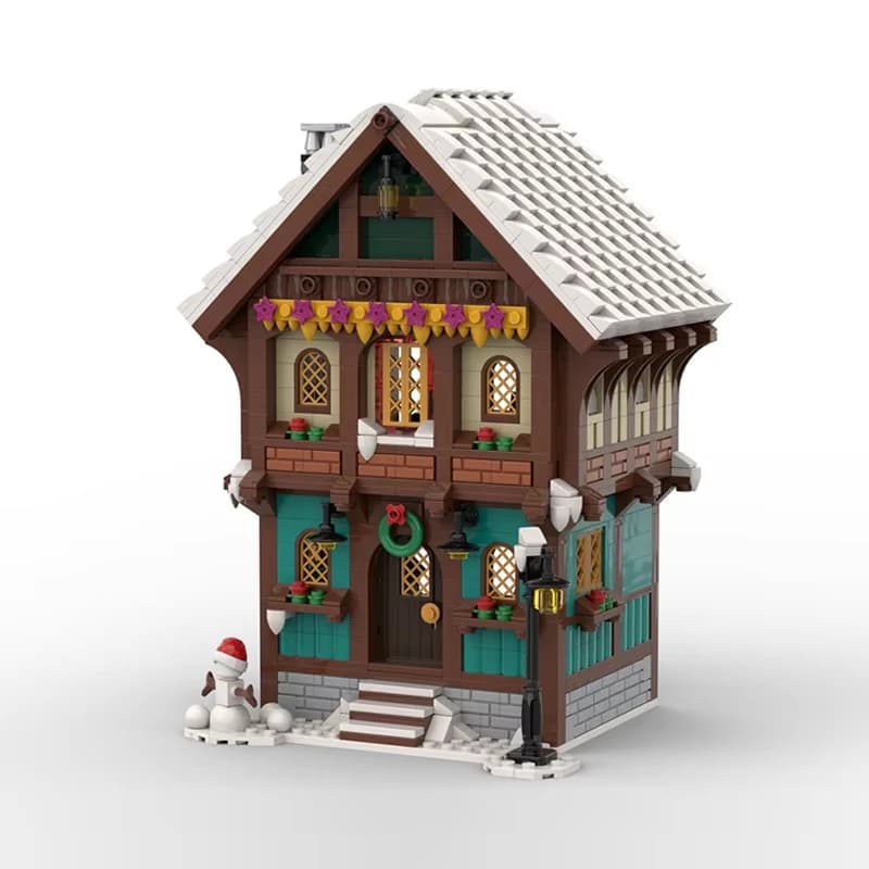 Modèle de château médiéval de Noël à assembler soi-même en blocs de construction MOC de 1652 pièces
