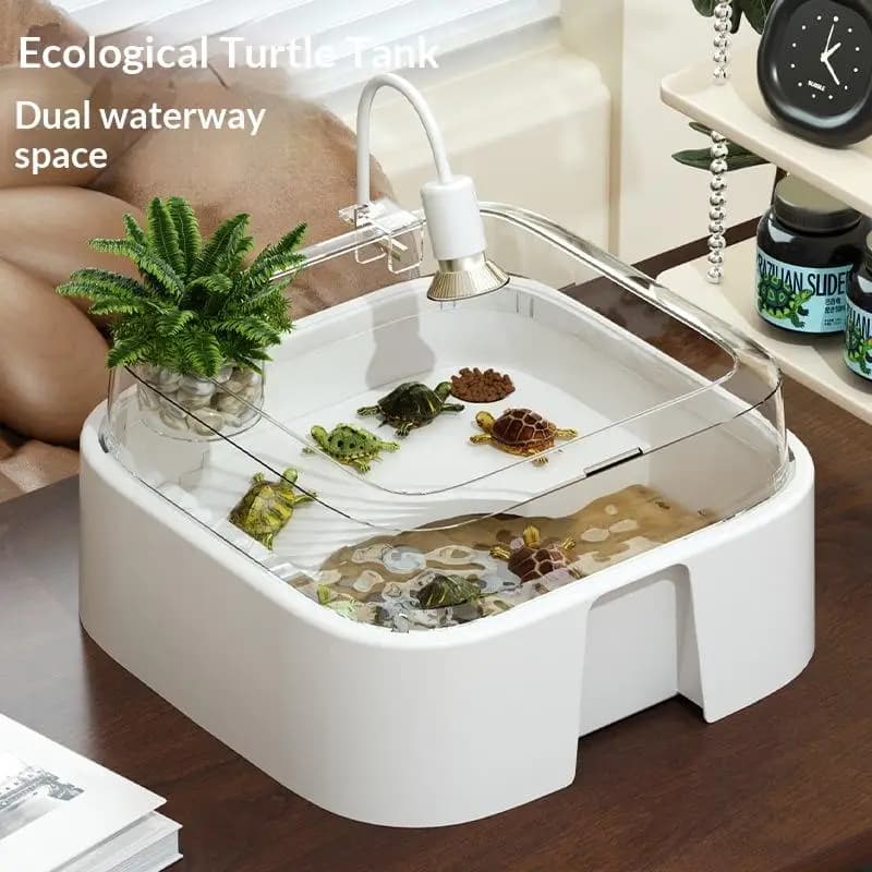 Nouvelle terrarium transparente pour tortues, décoration de bureau, boîte à tortues avec plateforme