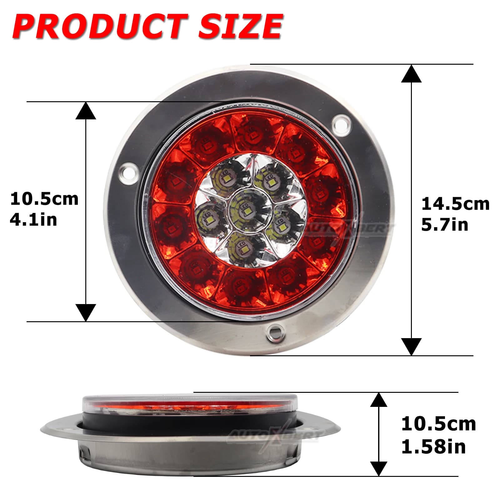Paire de feux arrière ronds LED rouges 12-24V, feu arrière d'avertissement de freinage inversé pour