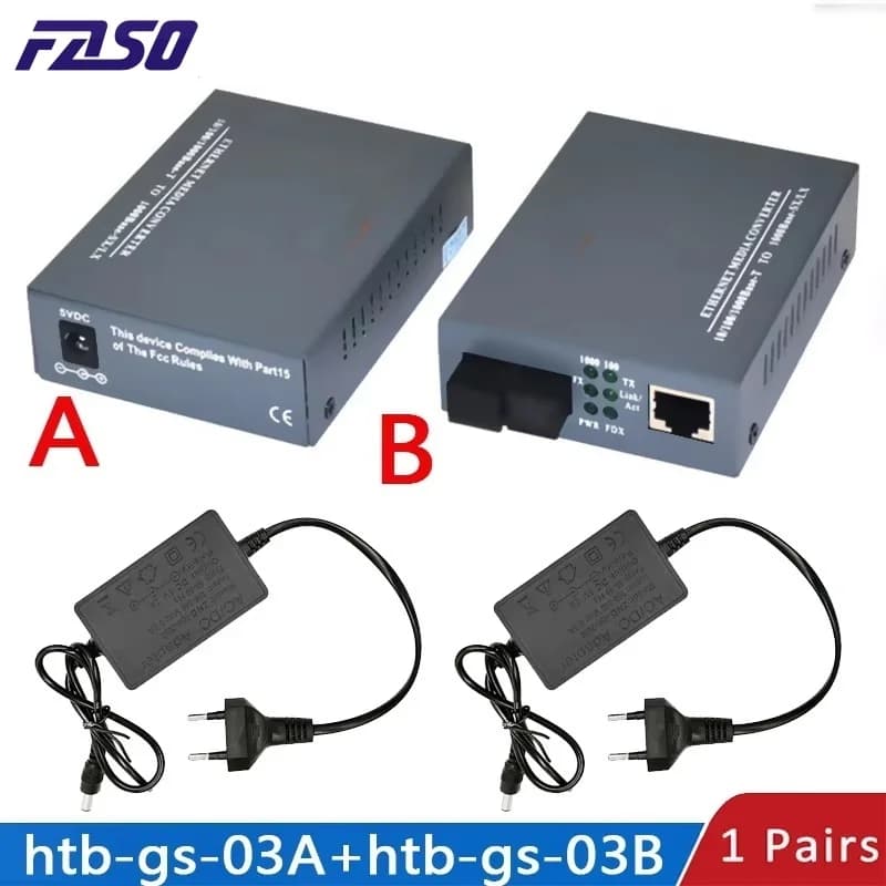 FASO 1 Paire Convertisseur de Média Fibre Optique Gigabit HTB-GS-03 A&B 1000 Mbps Monomode Fibre Uni