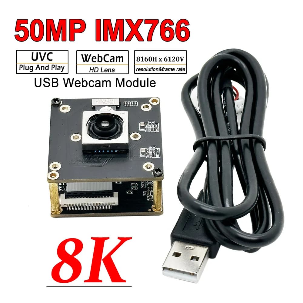 Module de caméra USB 50 Mégapixels HD 50MP 8160 x 6120 IMX766 USB2.0 Webcam OTG UVC PCBA sans distor