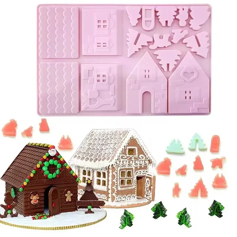 Bloc de construction de maison de noël, moule à chocolat en Silicone, décoration de gâteau, bricolag