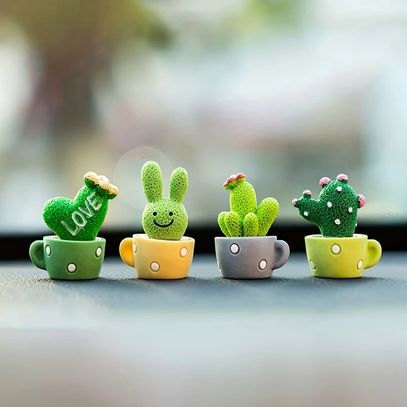 1 lot de 4, Cactus succulent en résine, Mini plante verte, voiture, bureau, maison, salon, artisanat