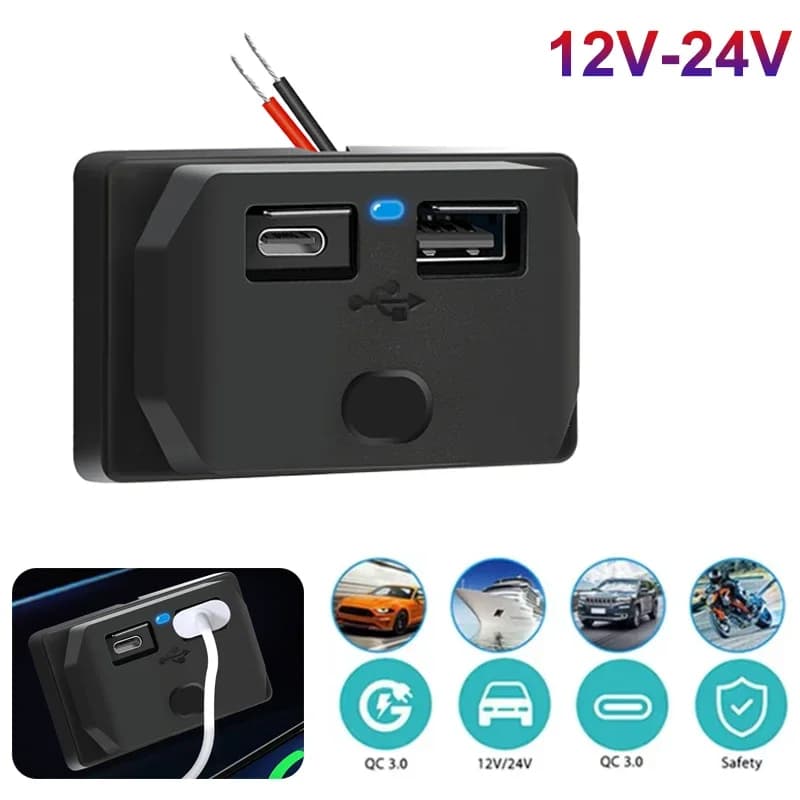 Panneau de prise de chargeur de voiture 12V/24V, adaptateur de chargeur 4 Ports QC3.0 PD, charge rap