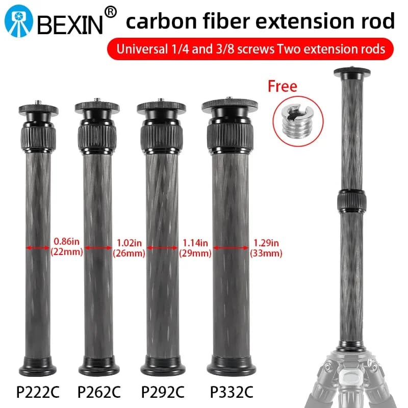 Perche à Selfie avec trépied à vis 1/4 ou 3/8, tige d'extension d'axe Central en Fiber de carbone, t